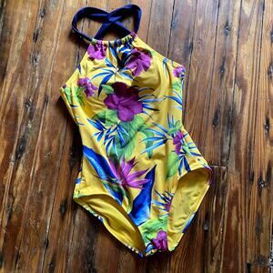 Tommy Bahama Yellow Hibiscus Pattern One-Piece Swim size 4